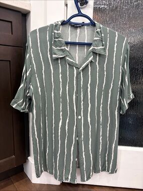 Eleven Paris Sage Green Vertical Stripe Camp Shirt